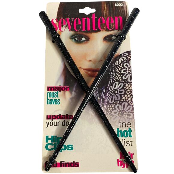 Seventeen Other - Vintage 90s Seventeen Hair Sticks Black Sparkle Glitter Buns and Updos #80031